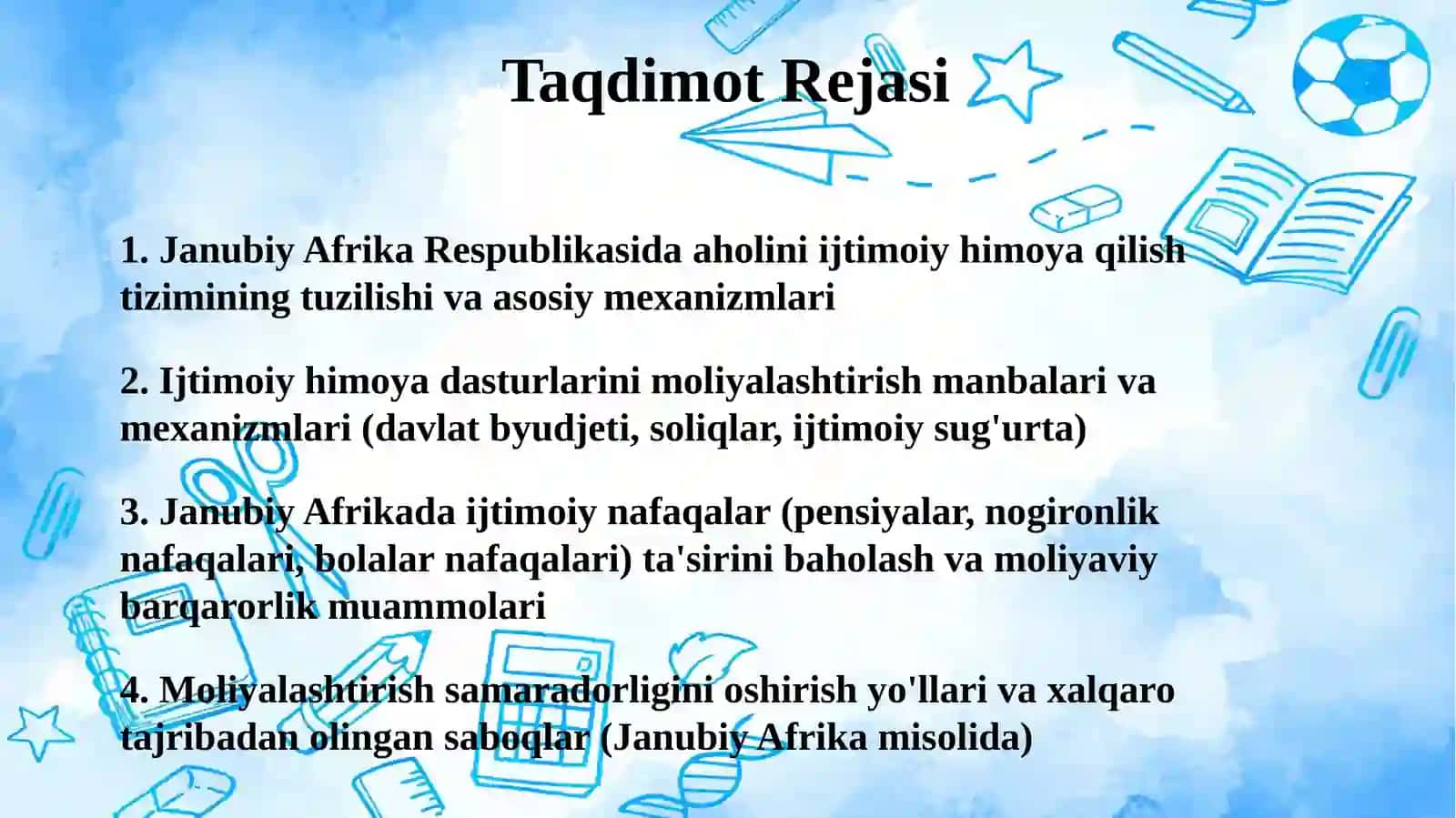 Aholini ijtimoiy himoya qilishni moliyalashtirish – Janubiy Afrika Respublikasi misolida 2