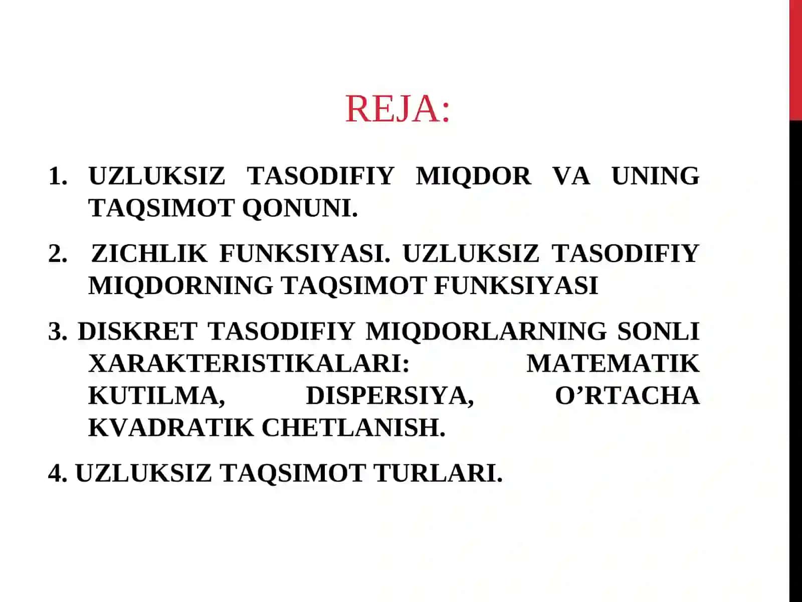 UZLUKSIZ TASODIFIY MIQDOR VA UNING TAQSIMOT QONUNI 2
