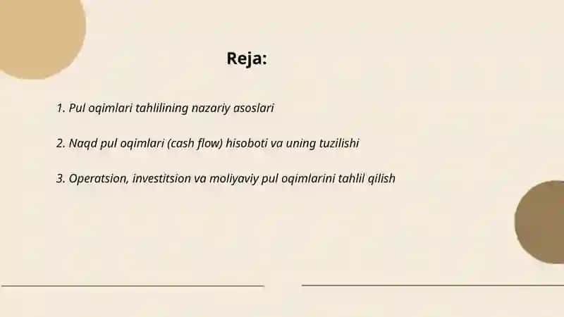 Pul oqimlarining tahlili. Xo'jalik subyektlarining xususiy kapitali tahlili 2