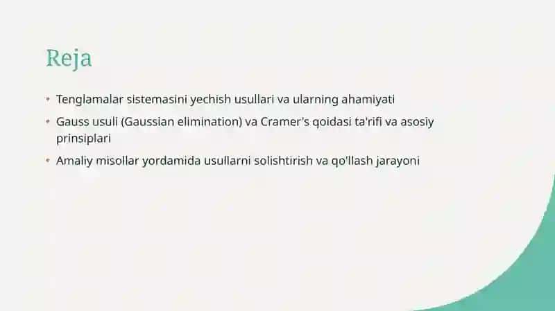 Tenglamalar sistemasini yechish usullari 2