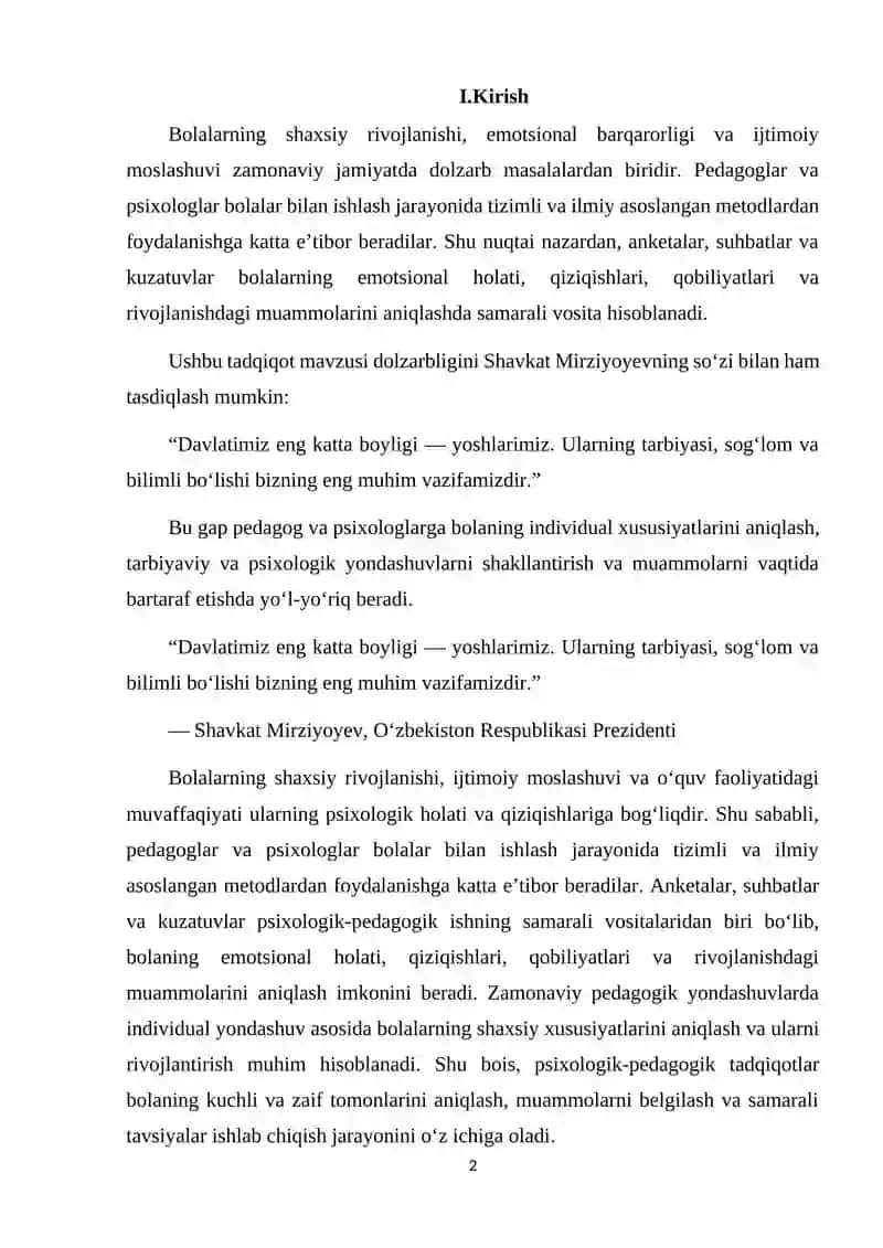 Bolalar bilan ishlashda anketalardan foydalanish metodikasi 2