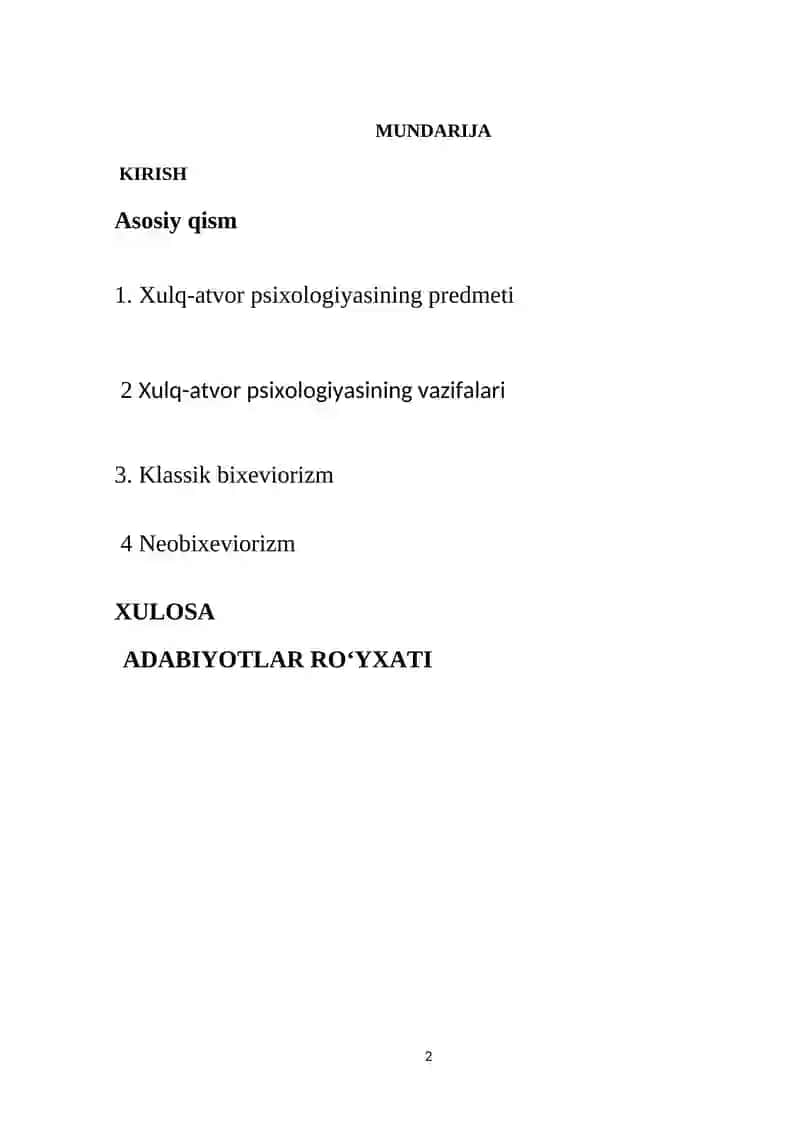 "Xulq-atvor psixologiyasining predmeti va vazifalari. Klassik bixeviorizm va neobixeviorizm" 2