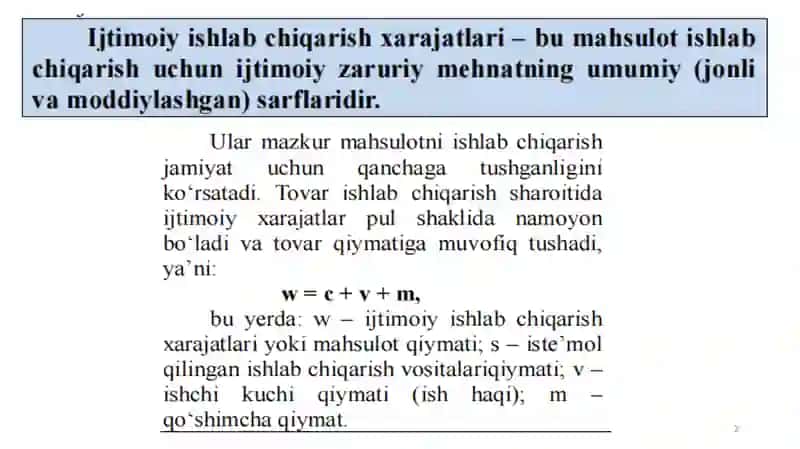 ISHLAB CHIQARISH XARAJATLARI VA FOYDA 2