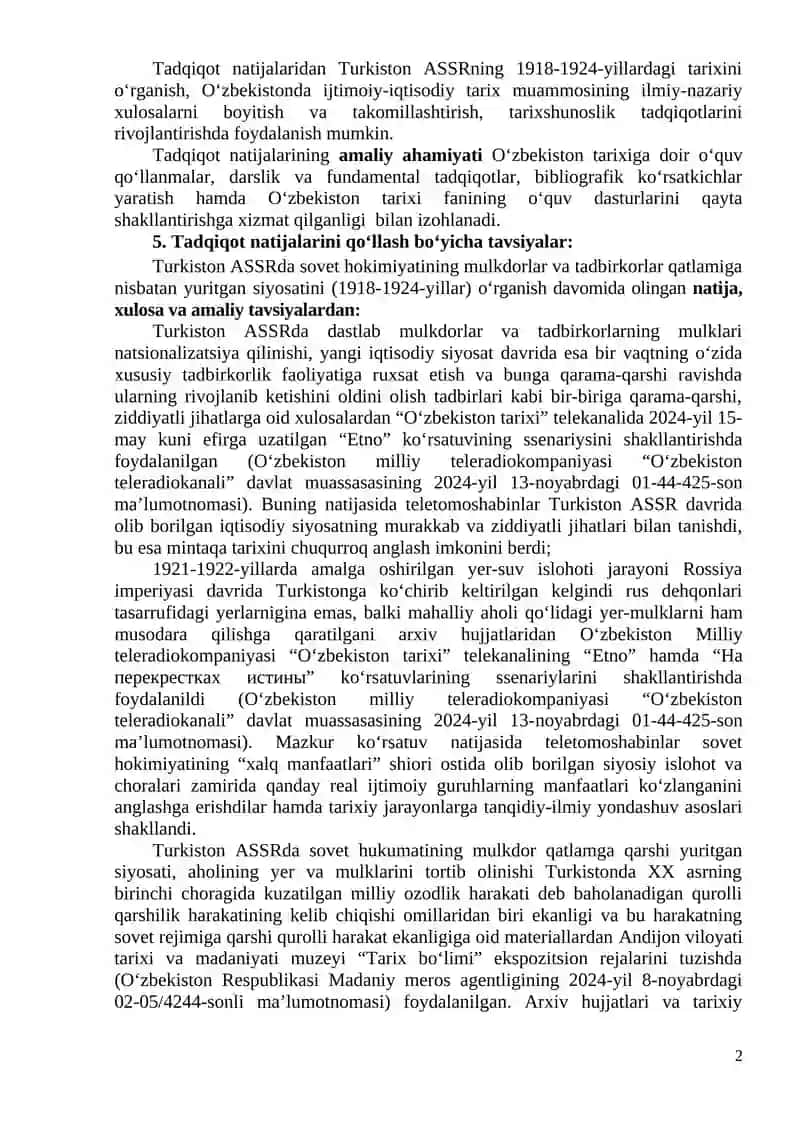 Turikiston ASSRda Sovet Hokimiyatining Mulkdorlar va Tadbirkorlar Siyosati (1918-1924-yillar) 2