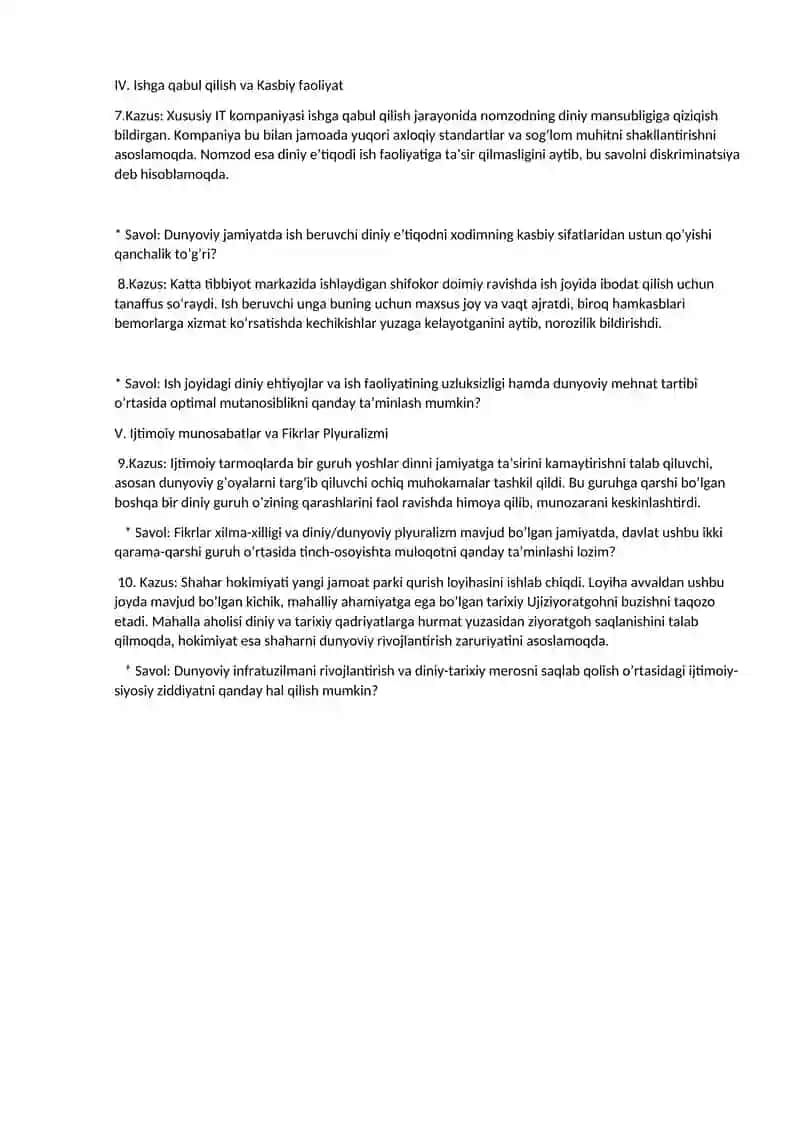 Jamiyat hayotida Dunyoviylik va Diniylik Mutanosibligi 2
