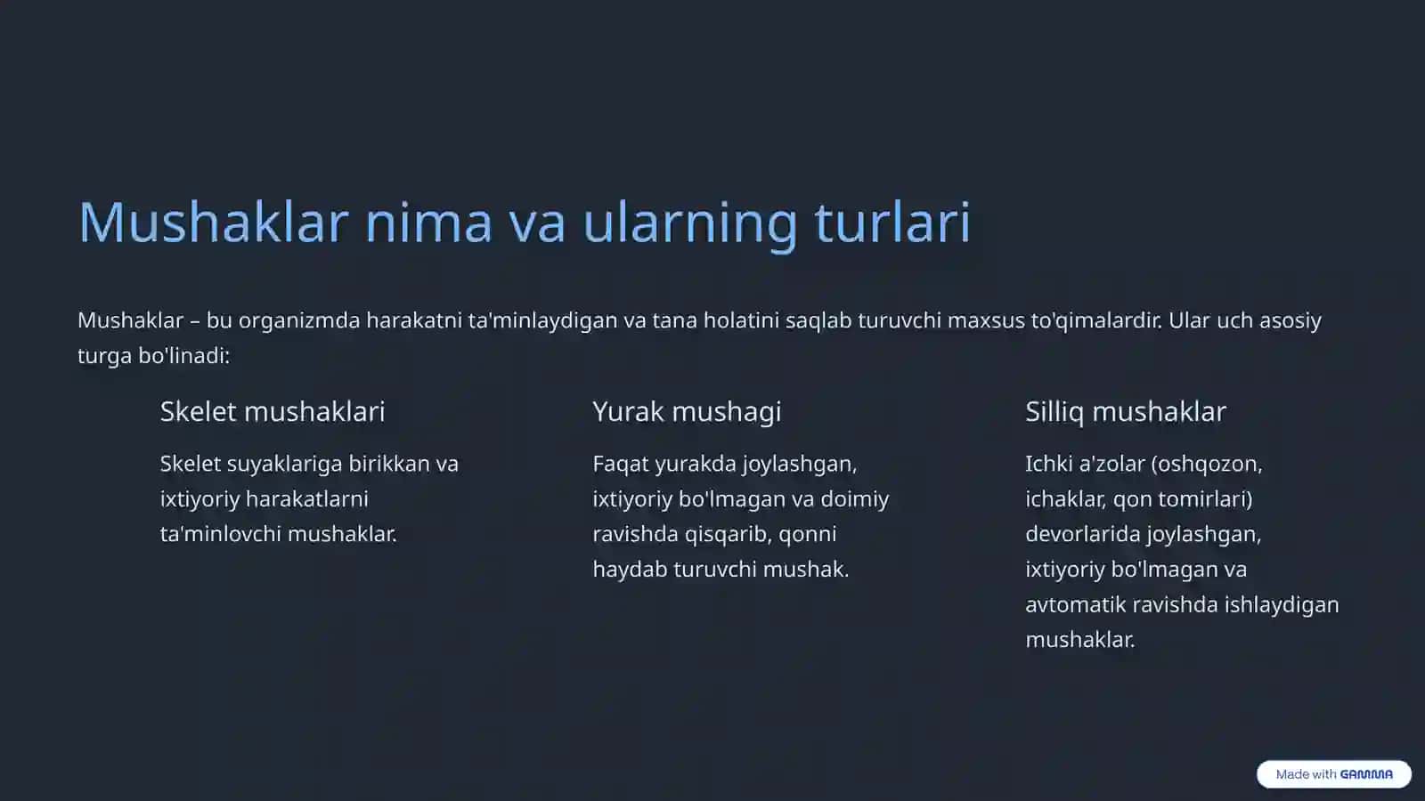 Mushaklar fiziologiyasi: Keng qamrovli tushuncha 2