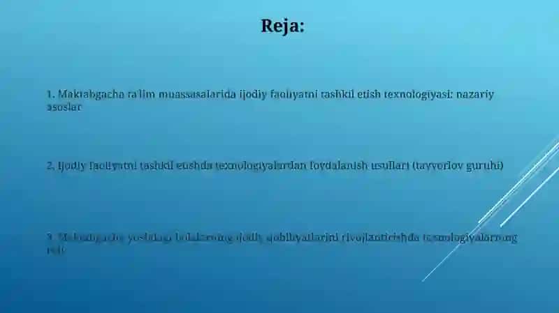 Maktabgacha ta'lim bolalar ni ijodiy faoliyatini tashkil qilish texnologiyasi (tayyorlov guruhi) 2