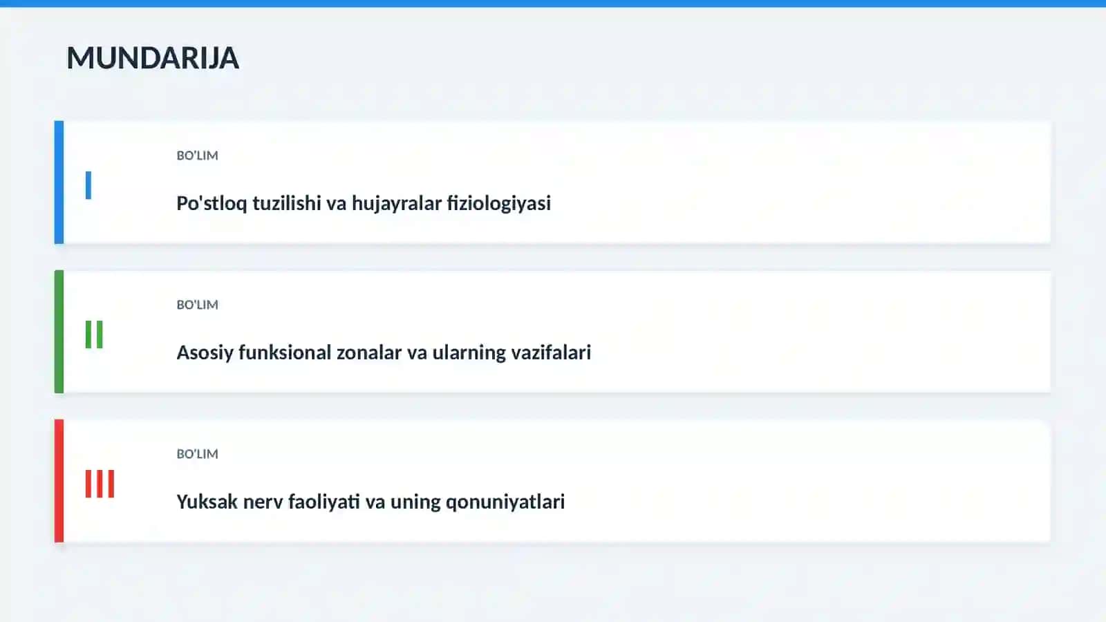 Katta yarimsharlar po'stlog'ining fiziologiyasi 2