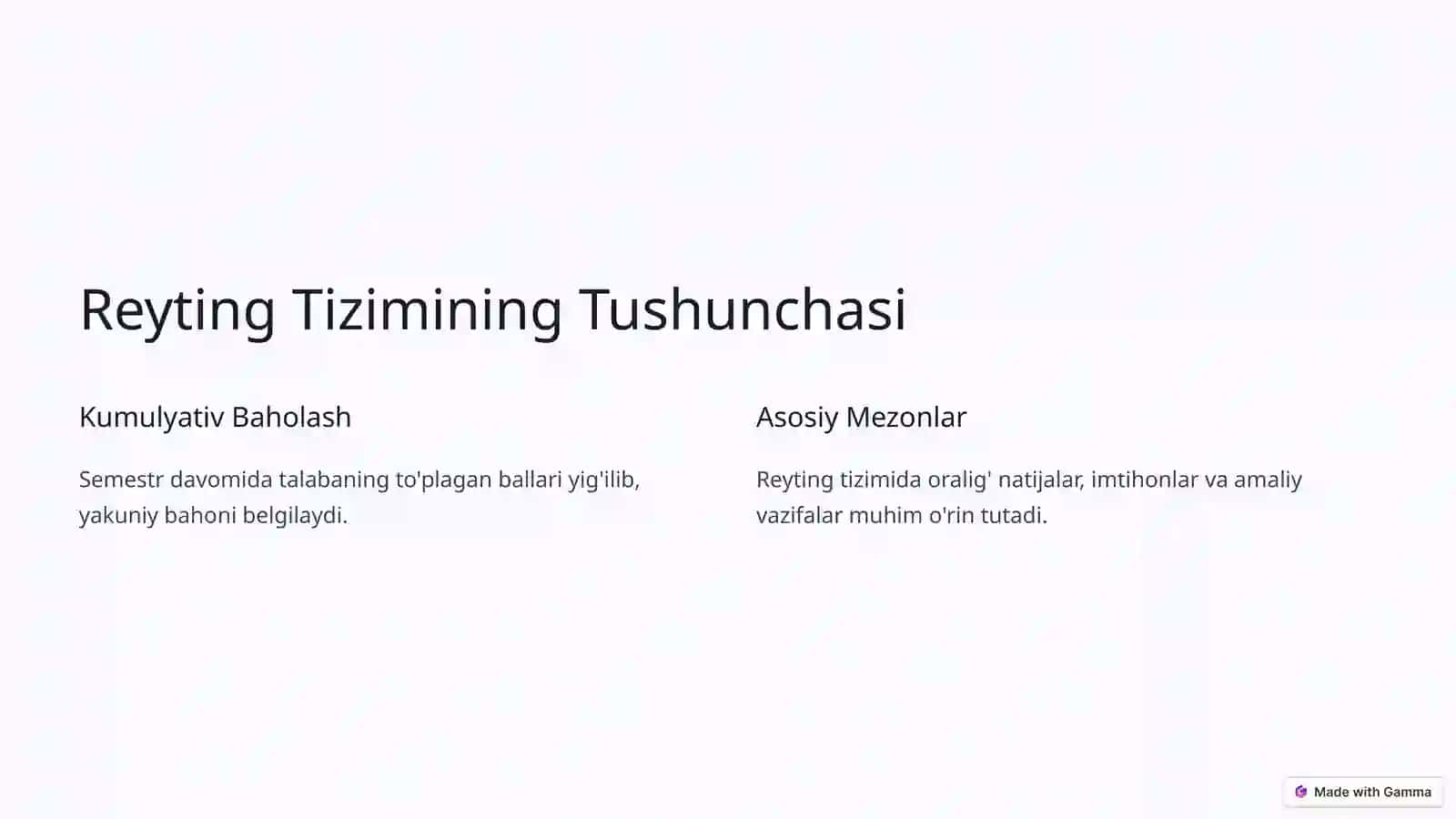 Mutaxassislik Fanlarini O'qitish Jarayonida Talabalarning Bilim, Ko'nikma va Malakalarini Baholashning Reyting Tizimi 2