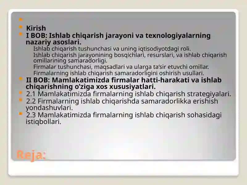 Ishlab chiqarish jarayoni va texnologiyalarning nazariy asoslari 2