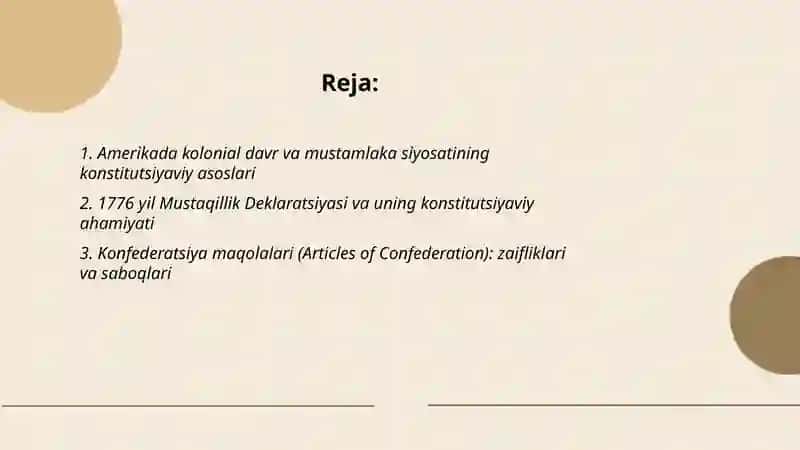 AQShning tashkil topishi va XX asr boshlarigacha konstitutsiyaviy rivojlanishi 2