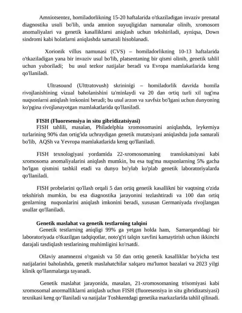 Zamonaviy Tibbiy Genetikada Diagnostik Usullar 2