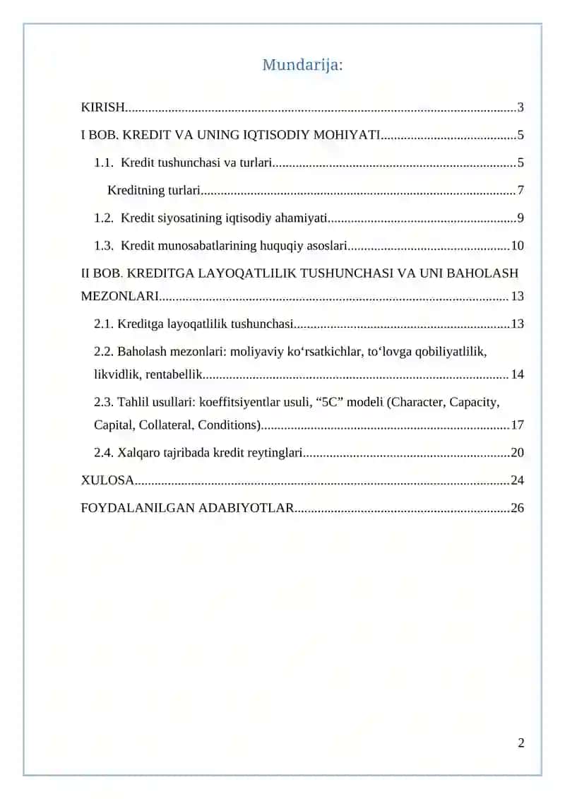 Kreditga layoqatlilik tahlili 2