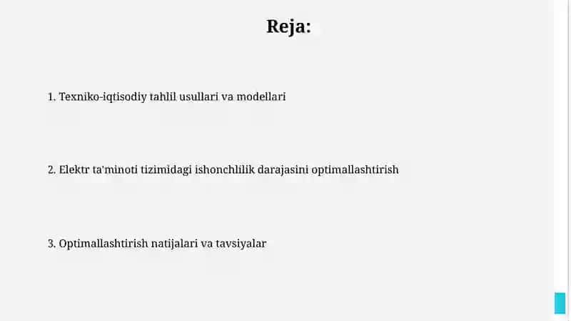 Elektr ta’minotida tizimida ishonchlilik darajasini optimallashtirish va texnik-iqtisodiy tahlili 2