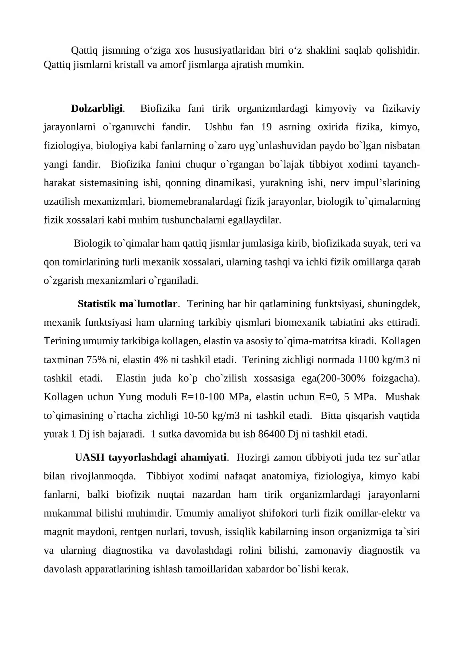 QATTIQ JISMLAR VA BIOLOGIK TO‘QIMALARNING MEXANIK XOSSALARI 2