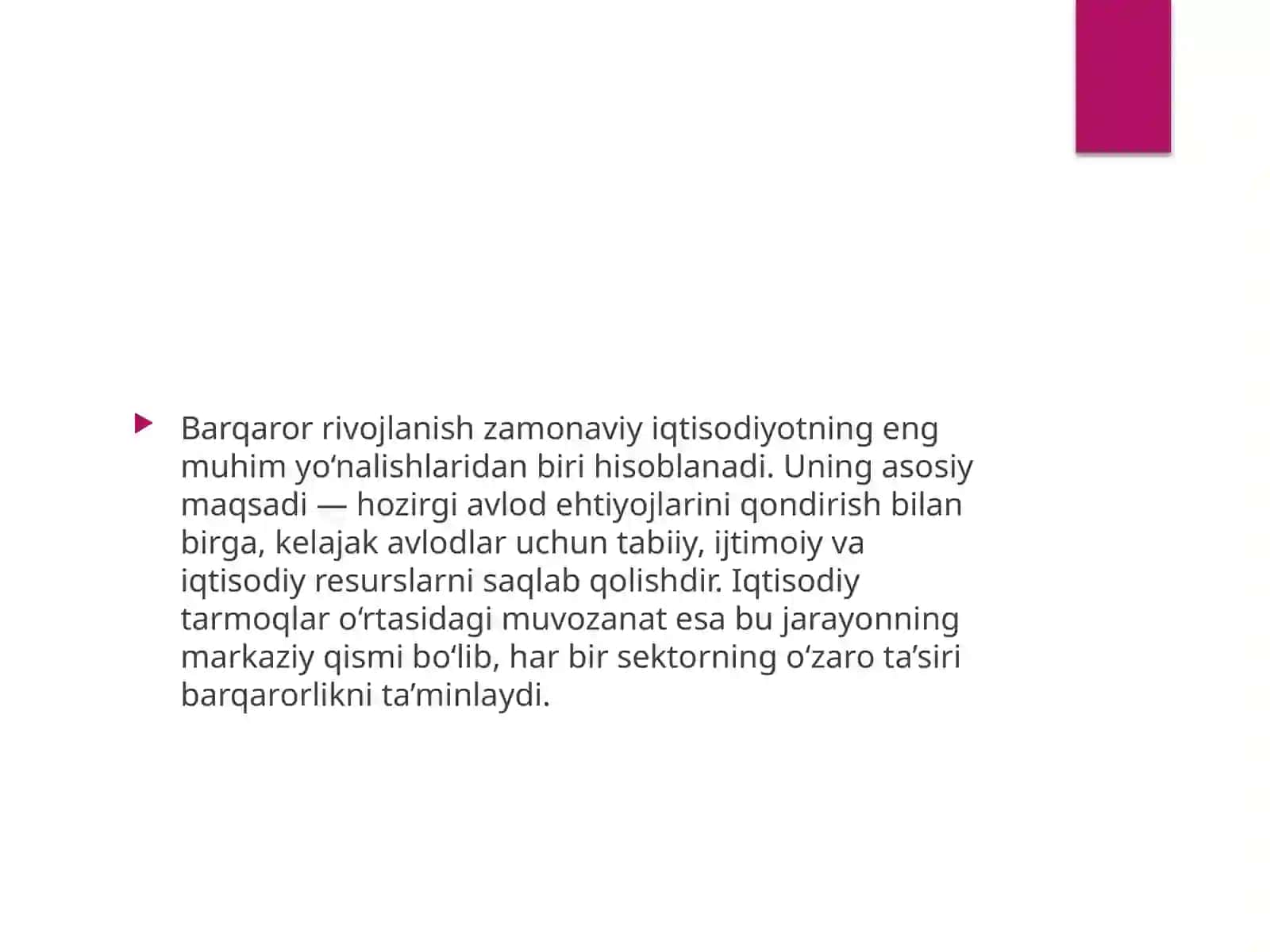 Barqaror rivojlanish va iqtisodiy tarmoqlar o‘rtasidagi muvozanatni saqlash 2
