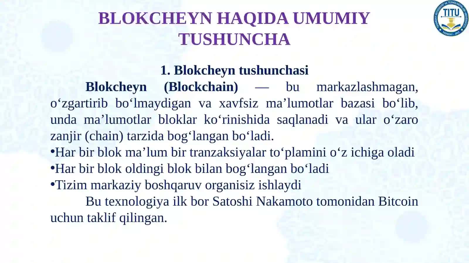 Blokcheyn tushunchasi va ishlash prinsipi 2