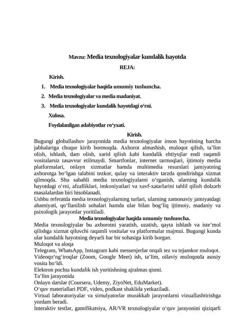 Media texnologiyalar kundalik hayotda 2