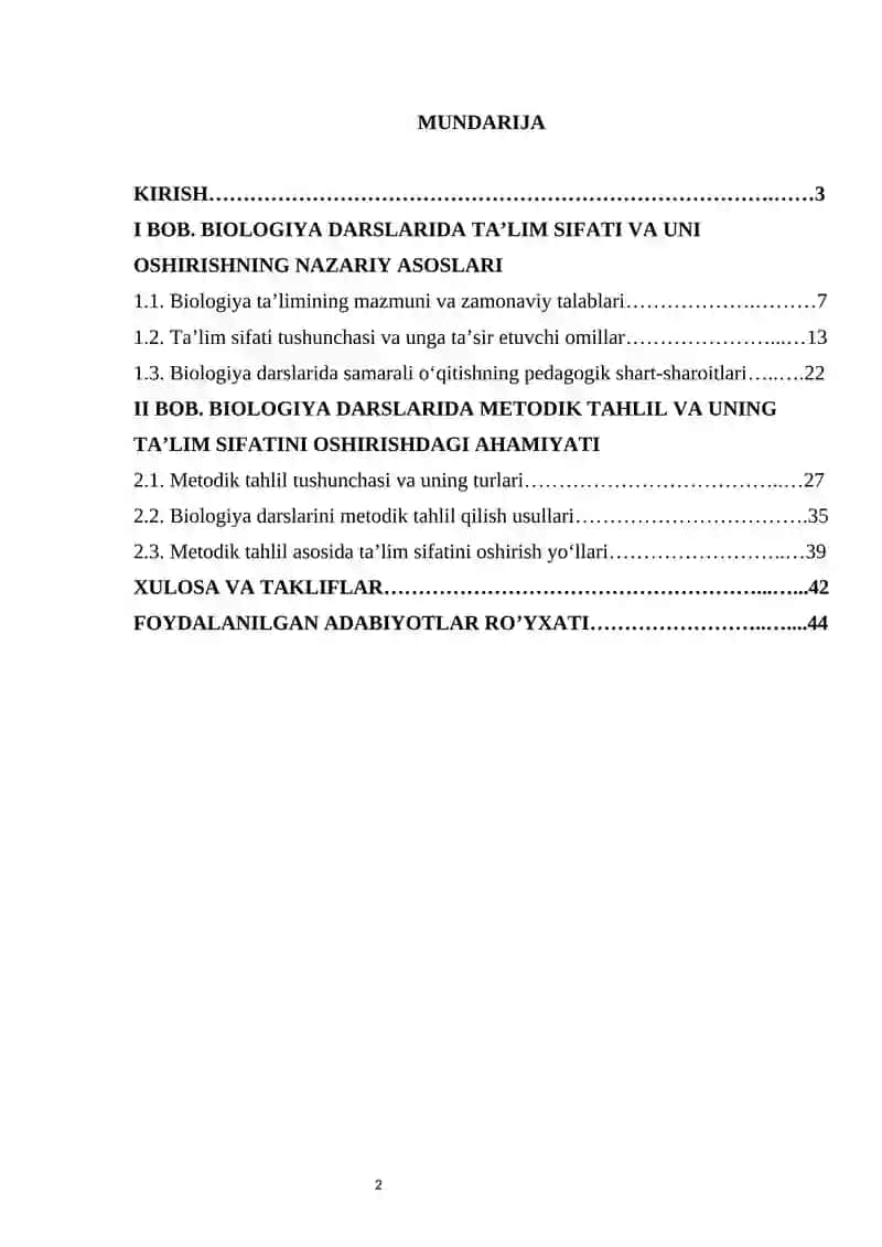 BIOLOGIYA DARSLARIDA TA’LIM SIFATINI OSHIRISHDA METODIK TAHLILNING O‘RNI 2