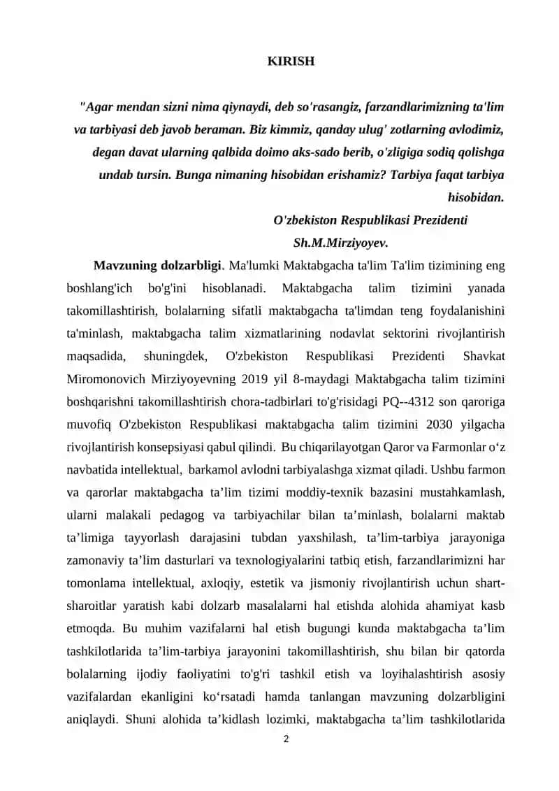 Maktabga tayyorlov (4 yoshdan 5 yoshgacha) guruxda Kubik usuli asosida ta'lim-tarbiya jarayonini loyihalashtirish 2