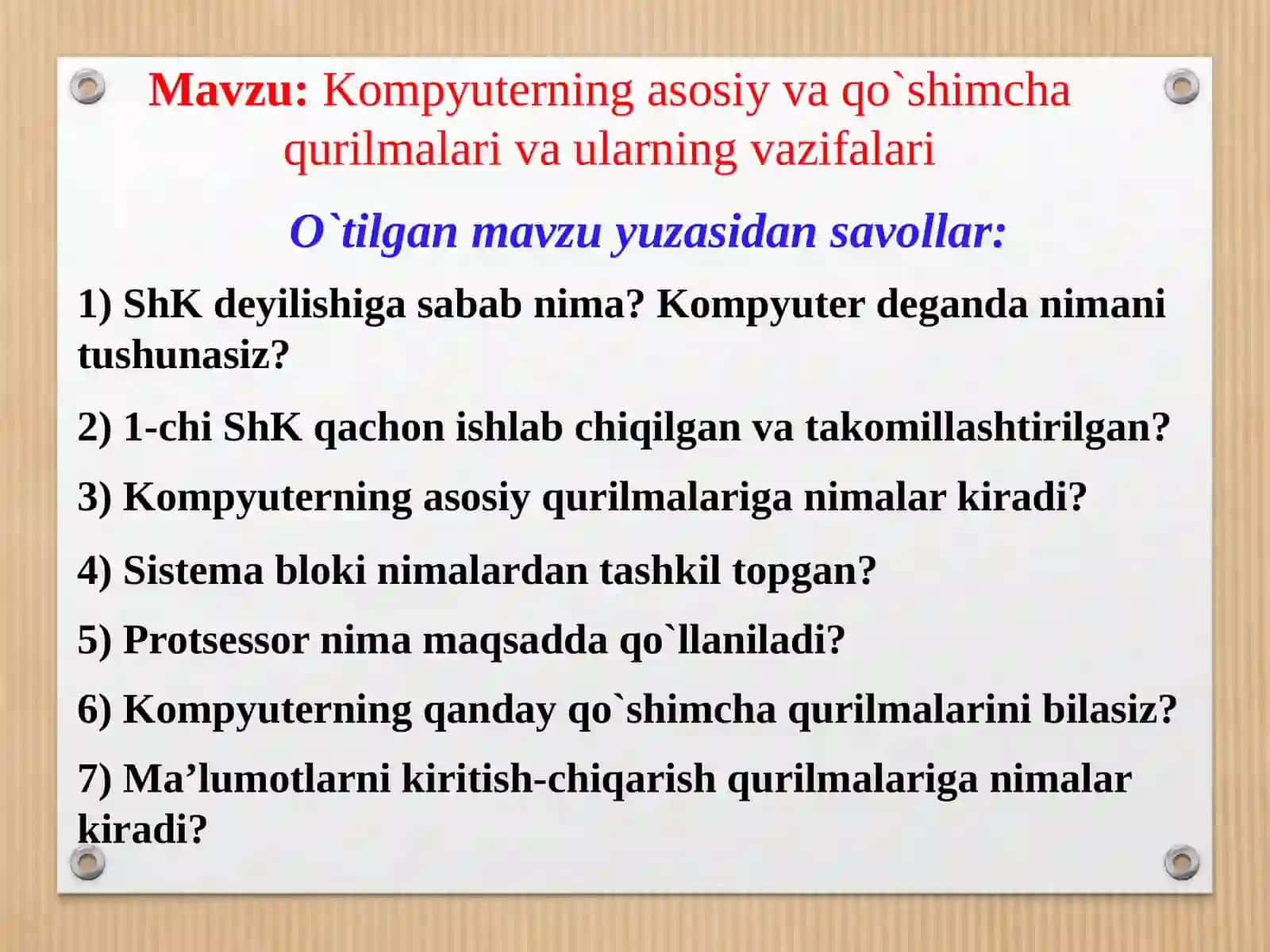 Informatika fanining asosiy va qo'shimcha qurilmalari 2
