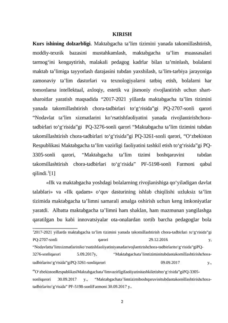 Maktabgacha Ta'lim Tizimini Yanada Takomillashtirish Kursi 2