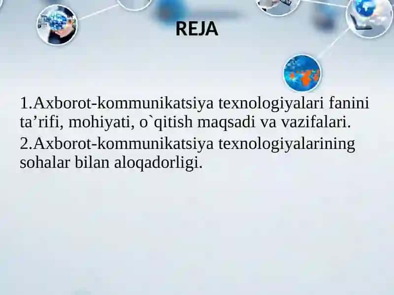 IQTISODIYOTDA AXBOROT-KOMMUNIKATSION TEXNOLOGIYALAR VA TIZIMLAR FANIGA KIRISH 2