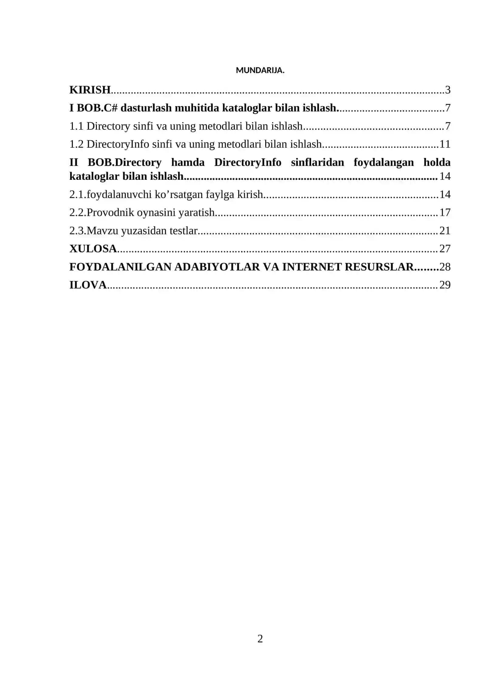 Directory hamda DirectoryInfo sinflaridan foydalangan holda kataloglar va fayllar bilan ishlash metodlari 2