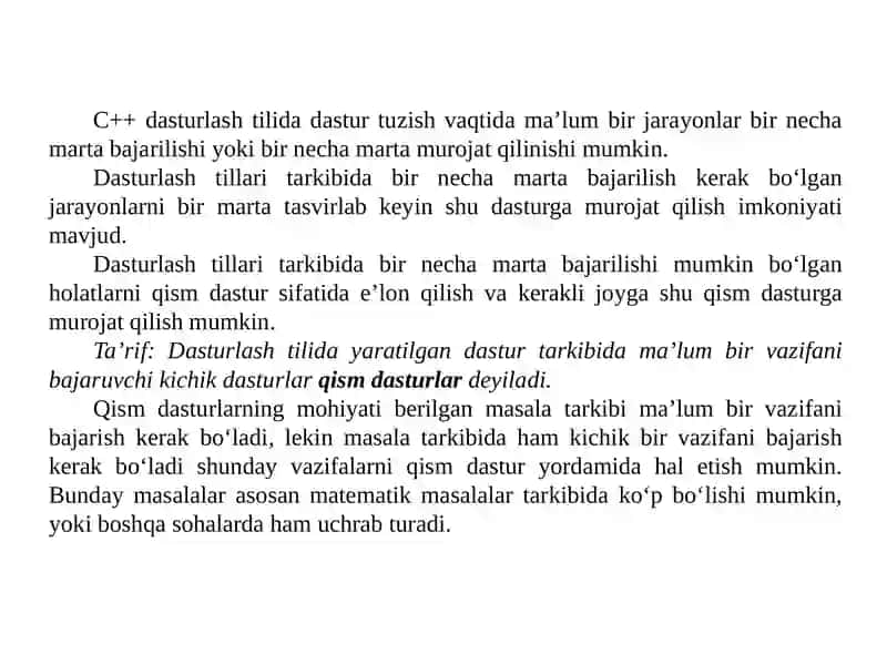 C++ TILIDA DASTURLARNING TARKIBIY QISMLAR 2