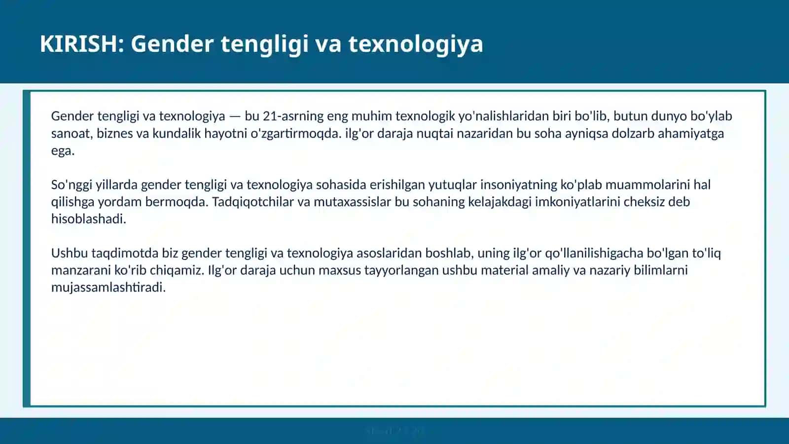GENDER TENGLIGI VA TEXNOLOGIYA 2