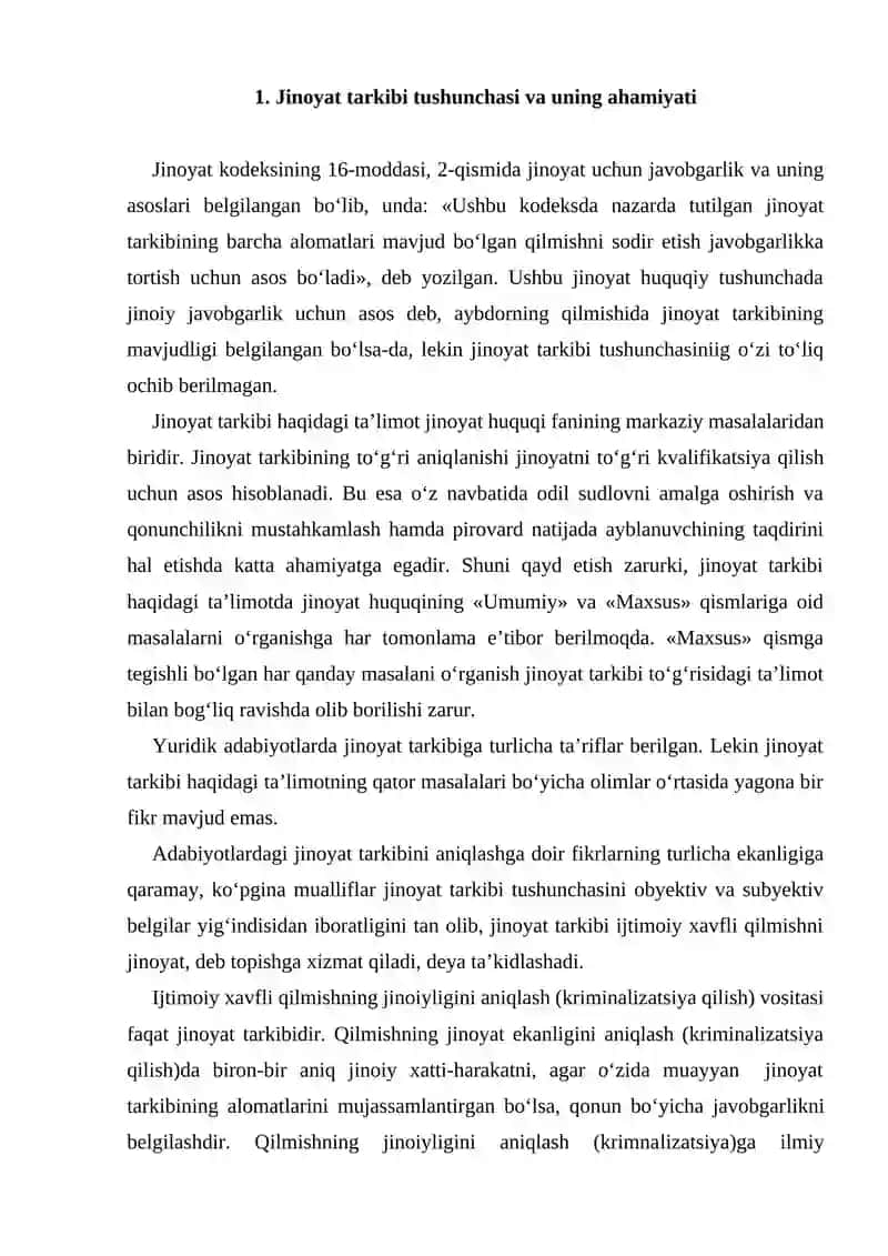 Jinoyat tarkibi tushunchasi va ahamiyati 2