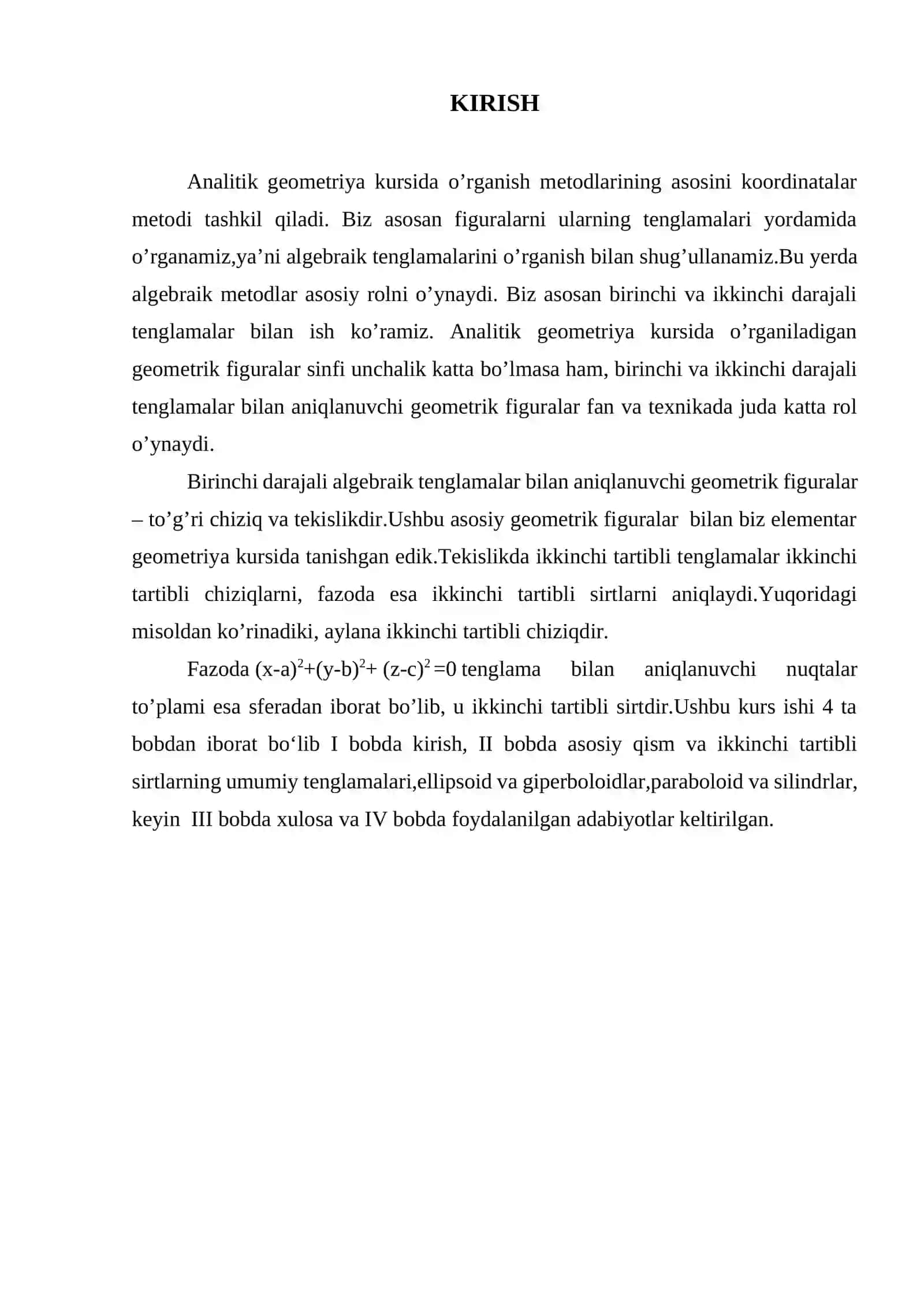 IKKINCHI TARTIBLI SIRTNING TO’G’RI CHIZIQ VA TEKISLIK BILAN KESISHISHI 2