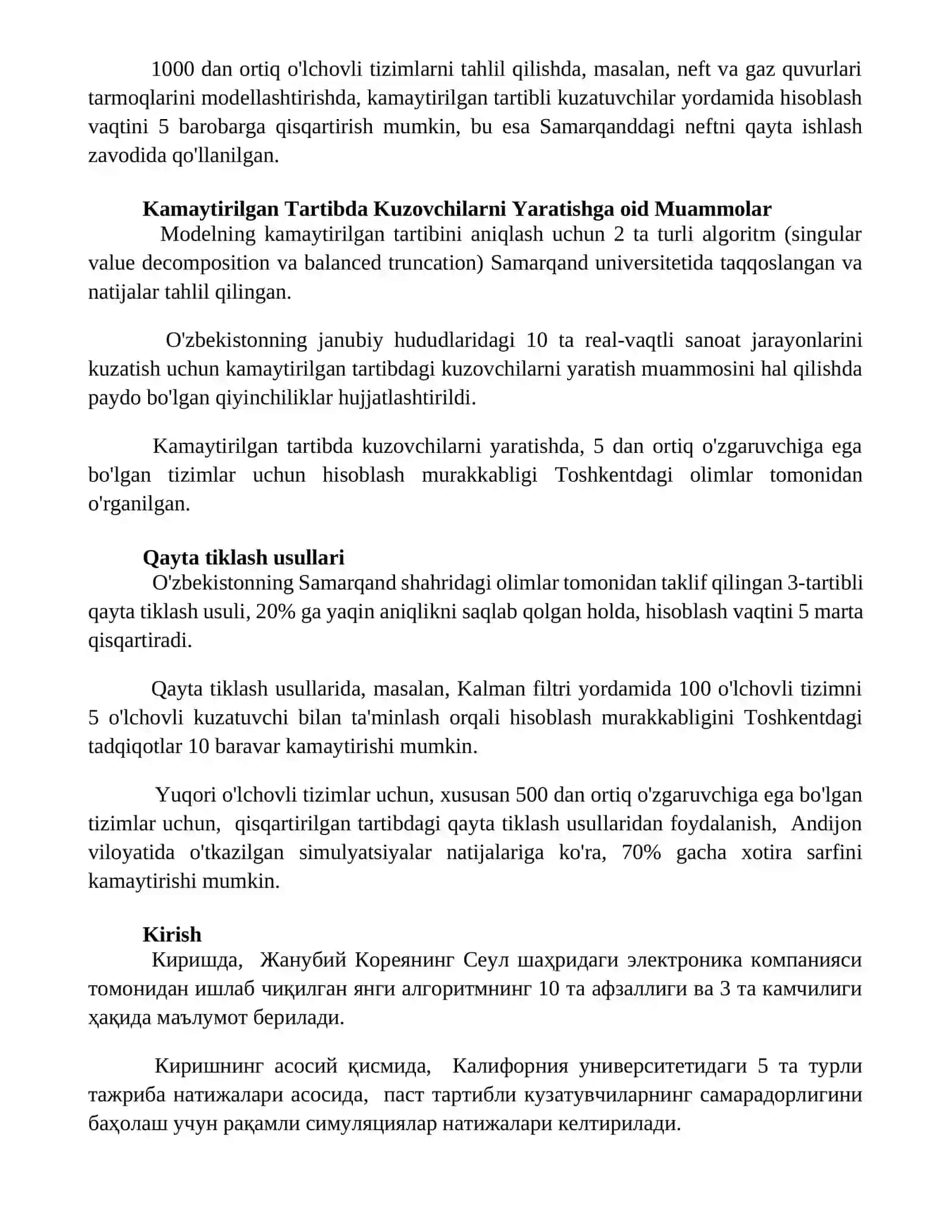 Kamaytirilgan tartibdagi kuzatuvchilarni qurish algoritmlari 2