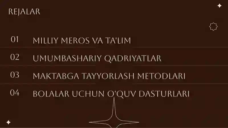 BOLALARNI MAKTABGA TAYORLASH FANINI O'QITISH METODIKASI FANINI O'QITISHDA MILLIY VA UMUMBASHARIY MEROSDAN FOYDALANISH.pptx 2