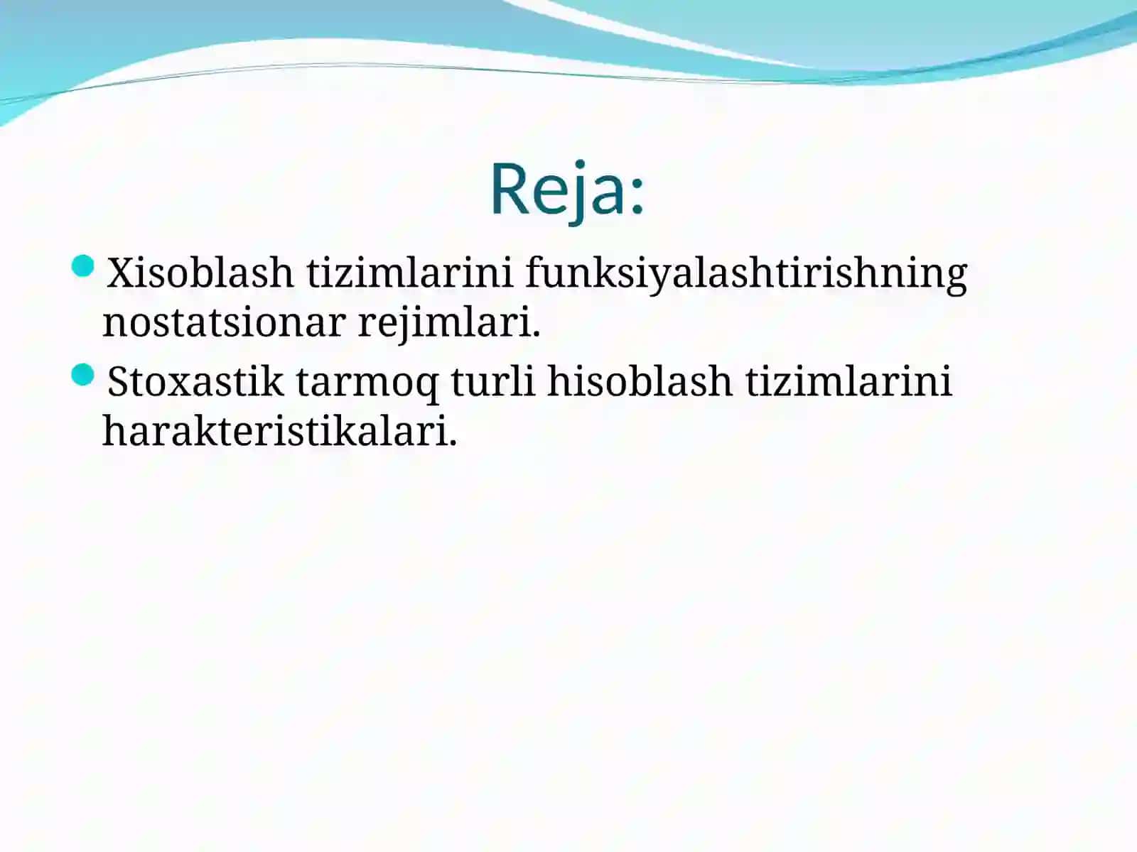 Xisoblash tizimlarini funksiyalashtirishning nostatsionar rejimlari 2
