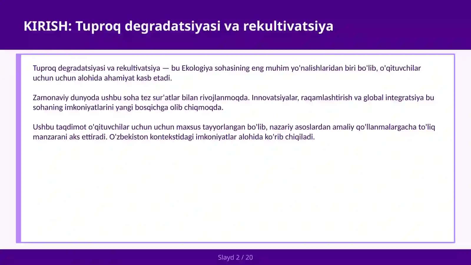 Tuproq degradatsiyasi va rekultivatsiya 2