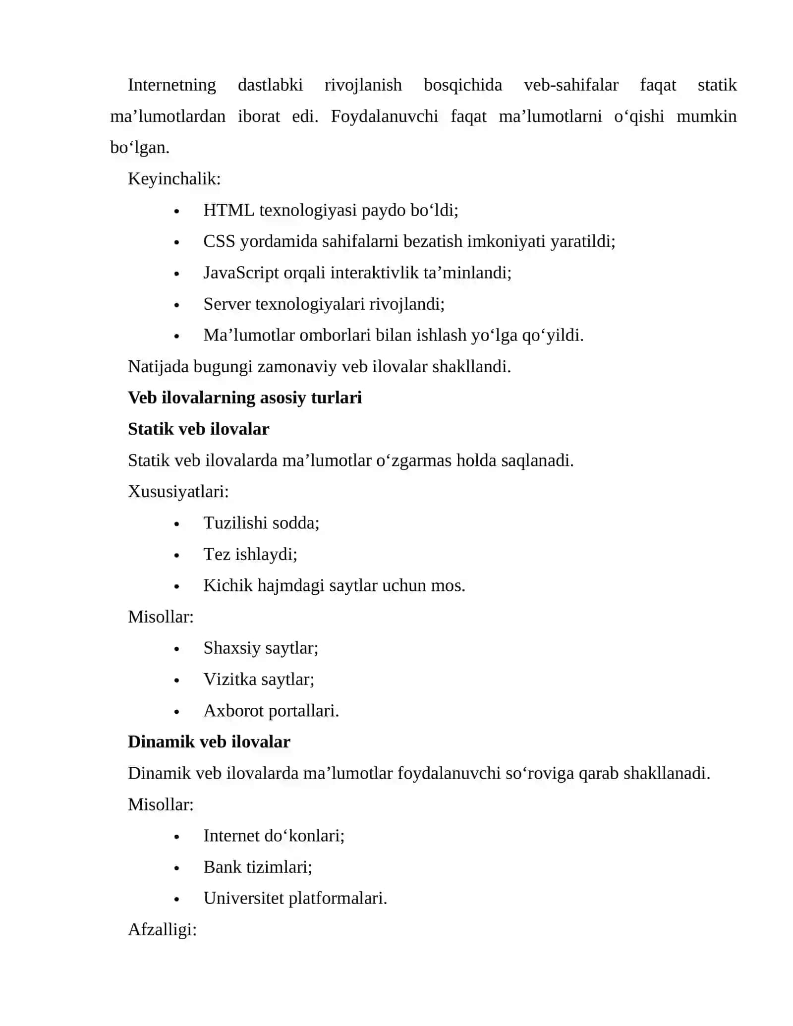 MAVZU. WEB ILOVALARNI YARATISH TEXNOLOGIYALARI 2