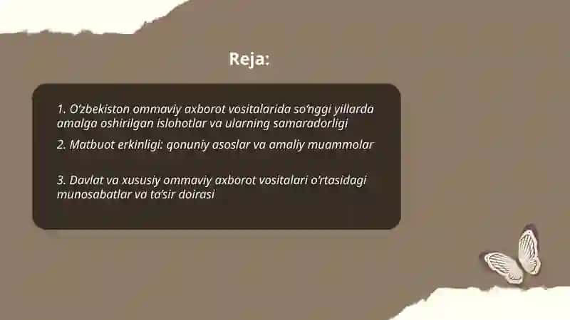 O‘zbekiston Respublikasida ommaviy axborot vositalarining faoliyati (o‘zgarish va muammolar) 2