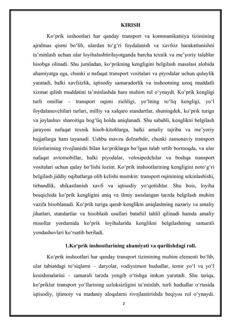Ko‘prik kengligini belgilash 2