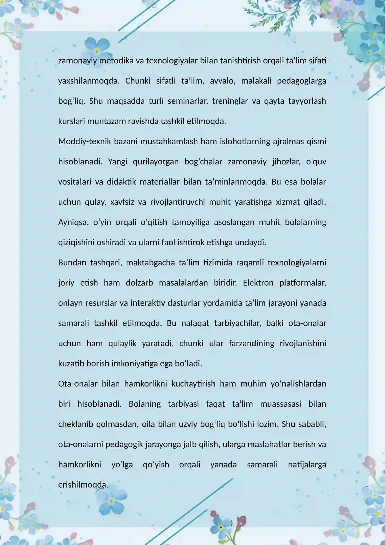 Maktabgacha taʼlim tizimidagi islohotlar 2