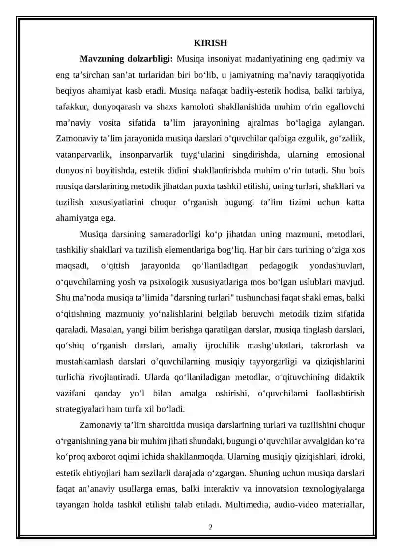Musiqa darslarining turlari va tuzilishi 2