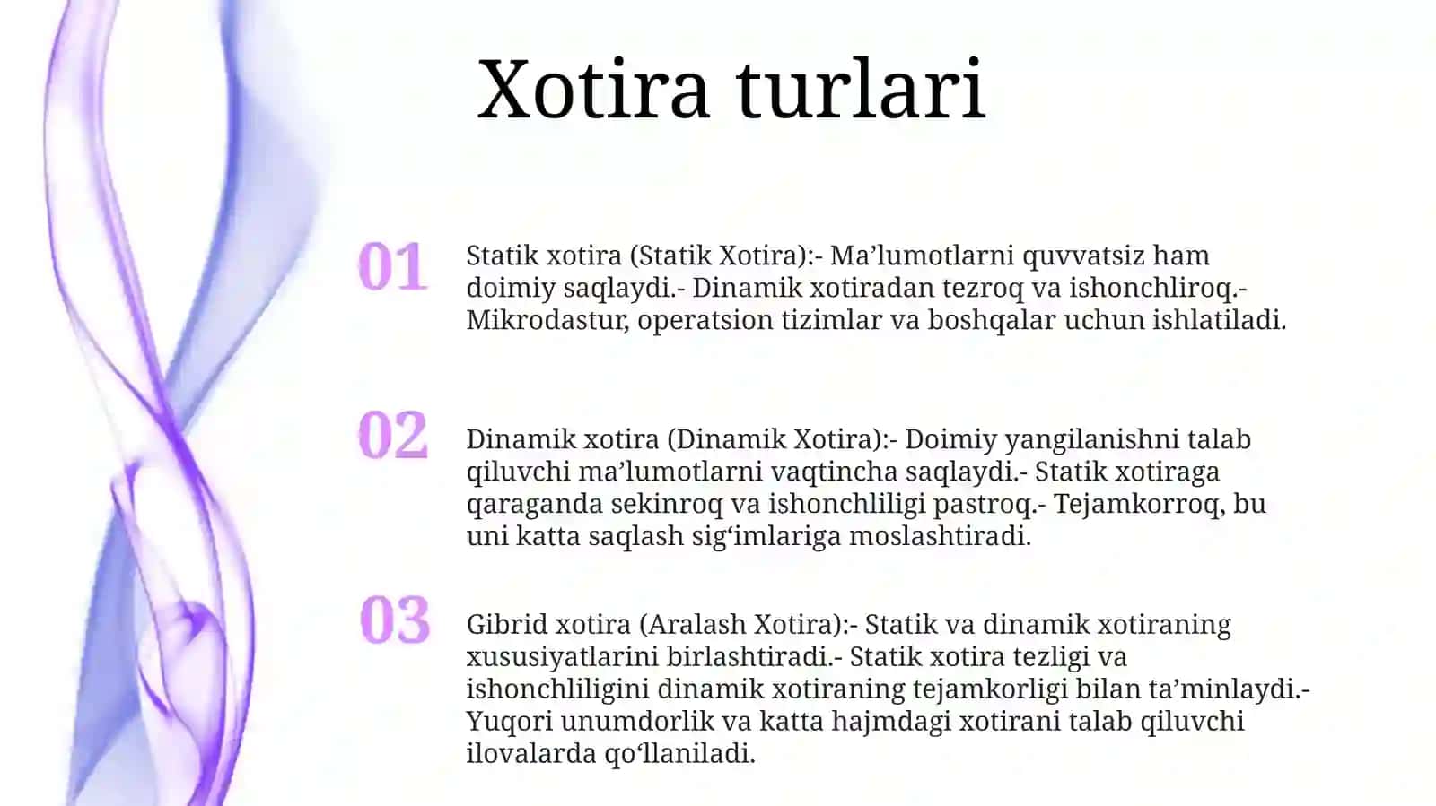 Xotirs Turlari: Statik Va Dinamik Xotira 2