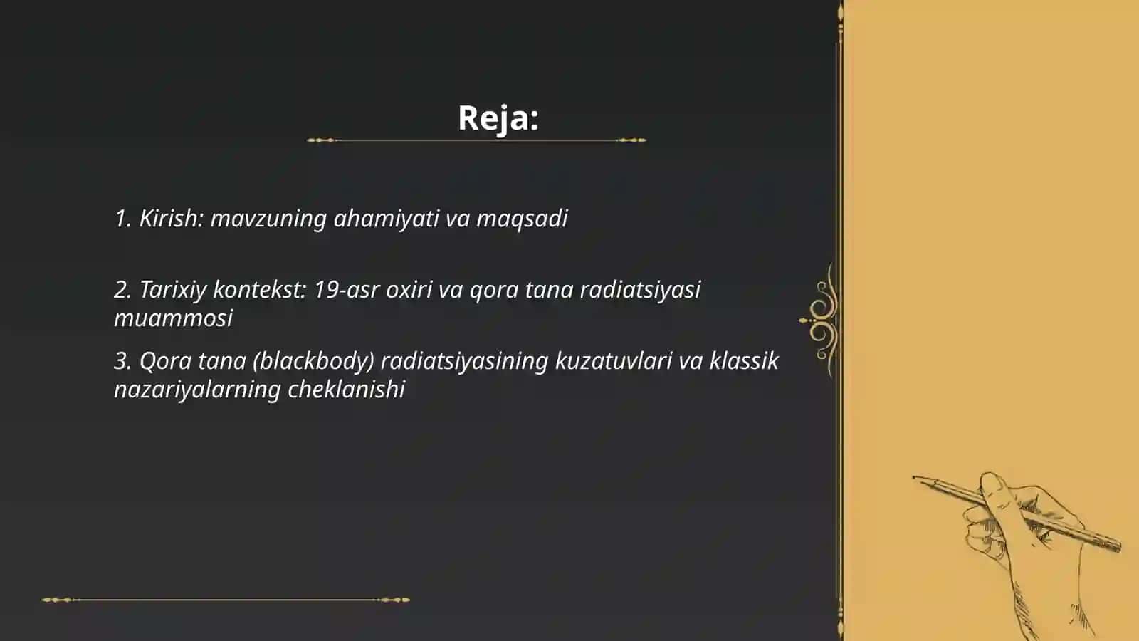 Plank gʻoyasining va Enshteynning kvantlanganligi mavzusida grafikli taqdimot 2