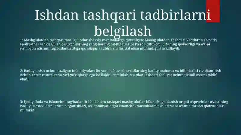 Mashĝulotdan Tashqari Vaqtlarda Tasviriy Faoliyatni Tashkil Qilish 2