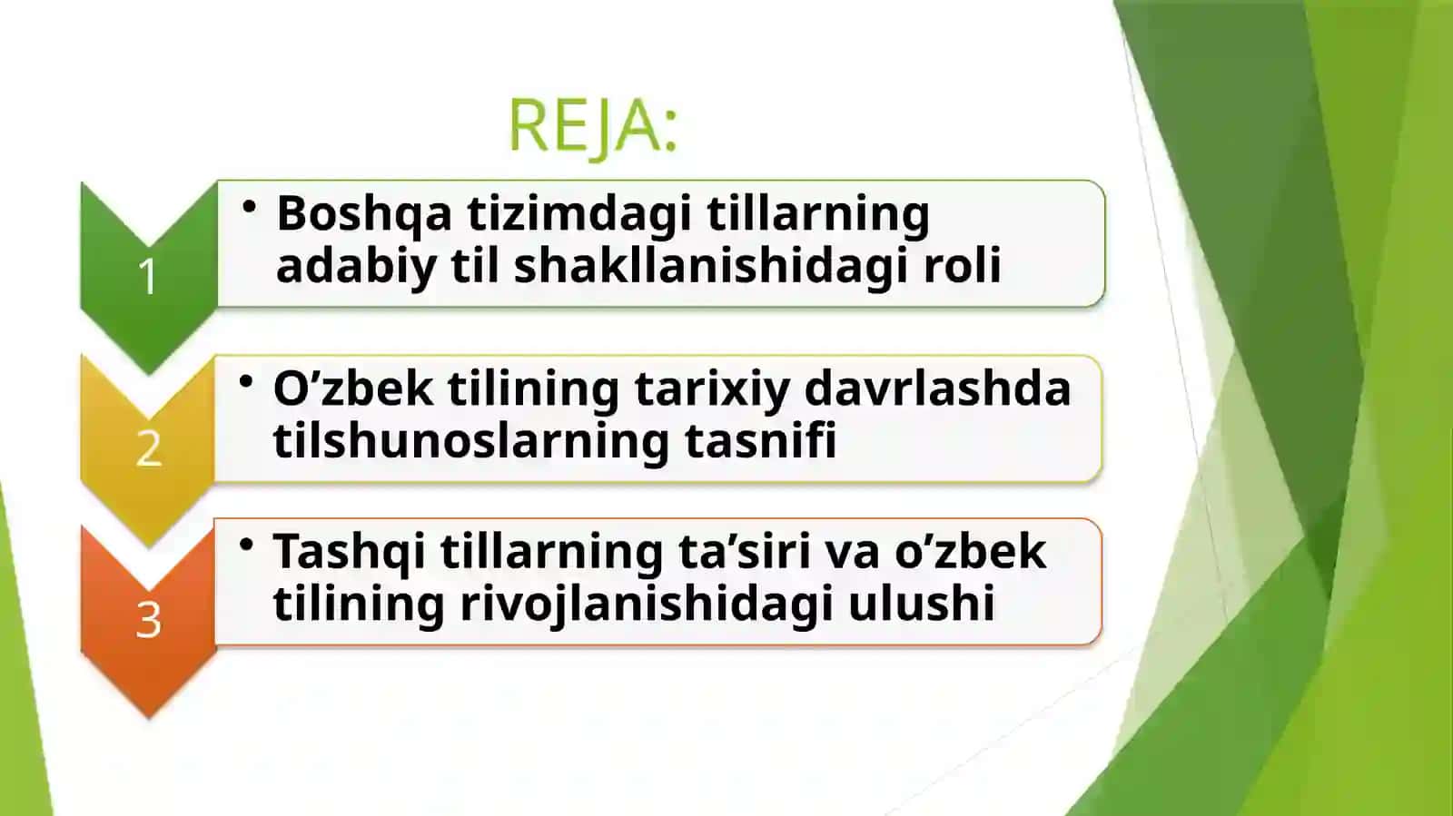 Adabiy tilning shakllanishida boshqa tizimdagi tillarning o’rni. O’zbek tili tarixini davrlashtirishda tilshunos olimlarning tasnifi. 2