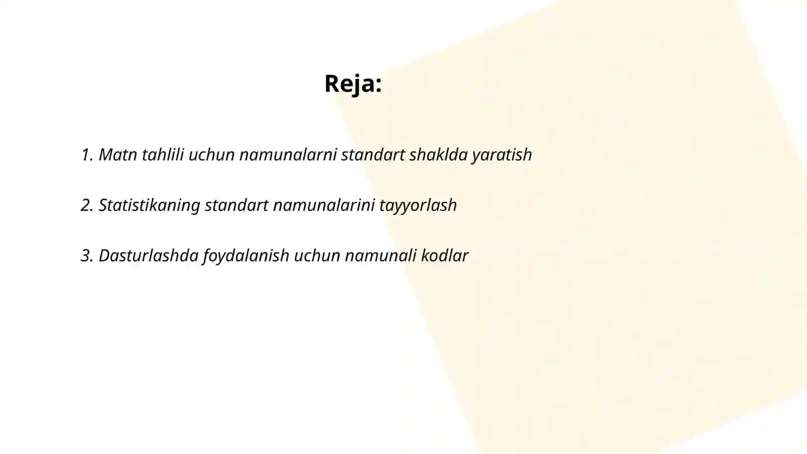 Namunalarni standart shaklda yaratish 2