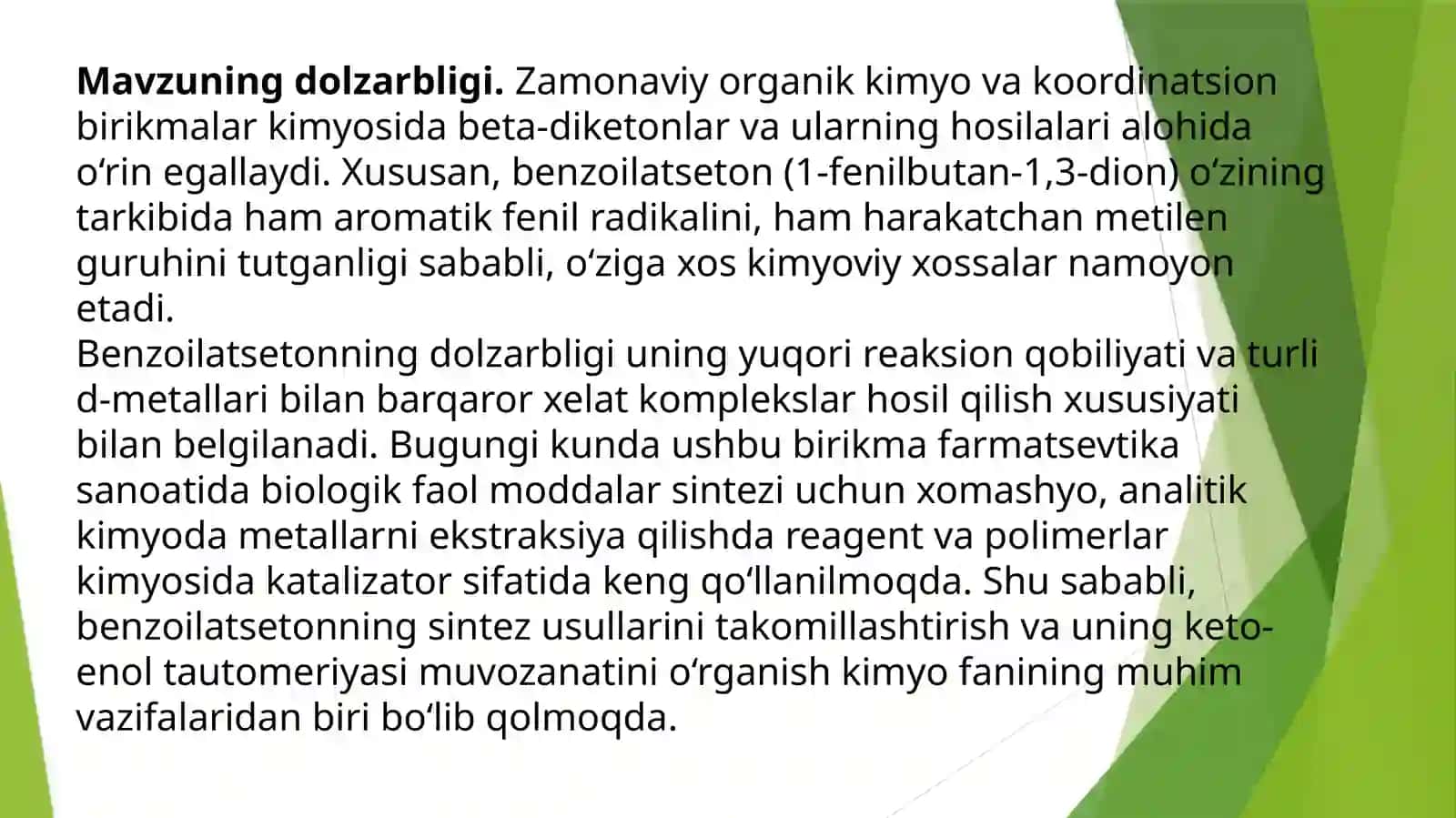 Benzoilatsetonsinteziuningtuzilishivaxossalari 2
