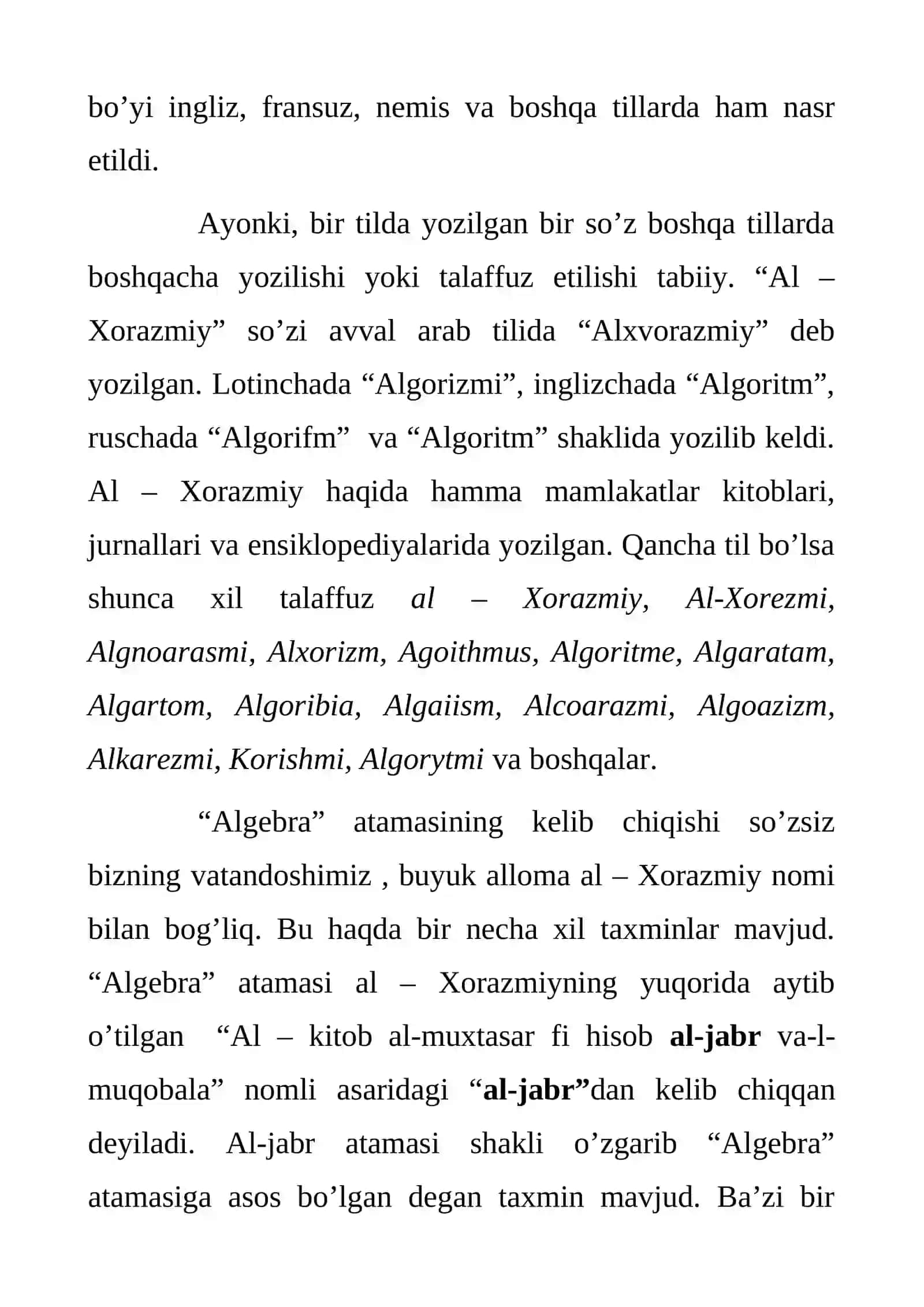 Algebraning otasi Muhammad al-Xorazmiy va uning jahon faniga qo’shgan hissasi 2