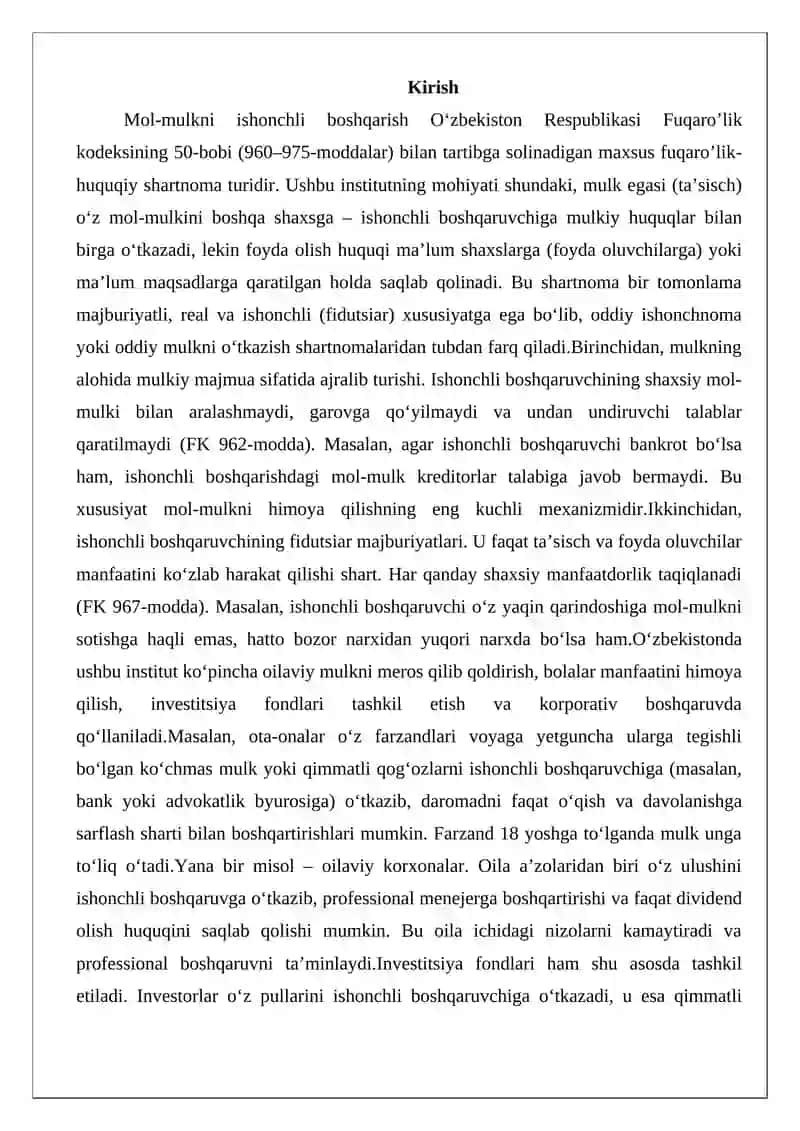 Mol-mulkni ishonchli boshqarishni fuqaro’lik-huquqiy tartibga solishning o‘ziga xos xususiyatlari 2