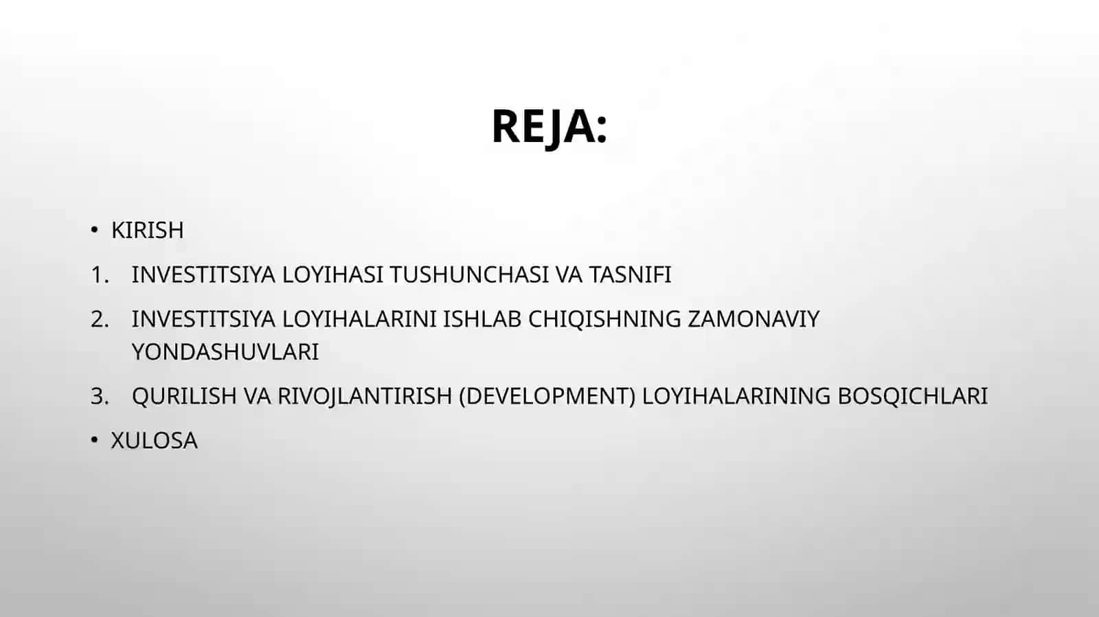Investitsiya loyihalarini ishlab chiqish metodologiyasi va asosiy bosqichlari 2